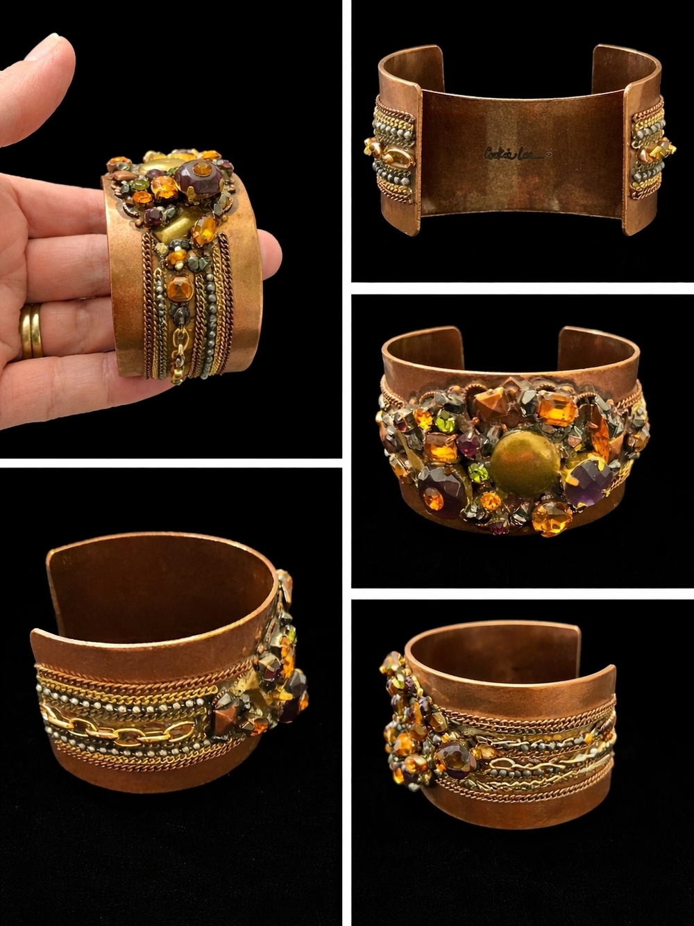 Cookie Lee Copper Cuff Bracelet with Amber, Olive & Purple Accents